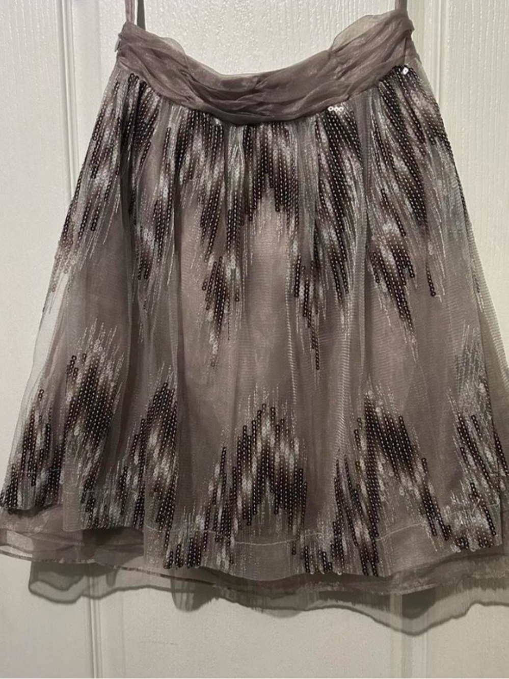 ANTONIO MELANI Taupe Sequin Skater Skirt